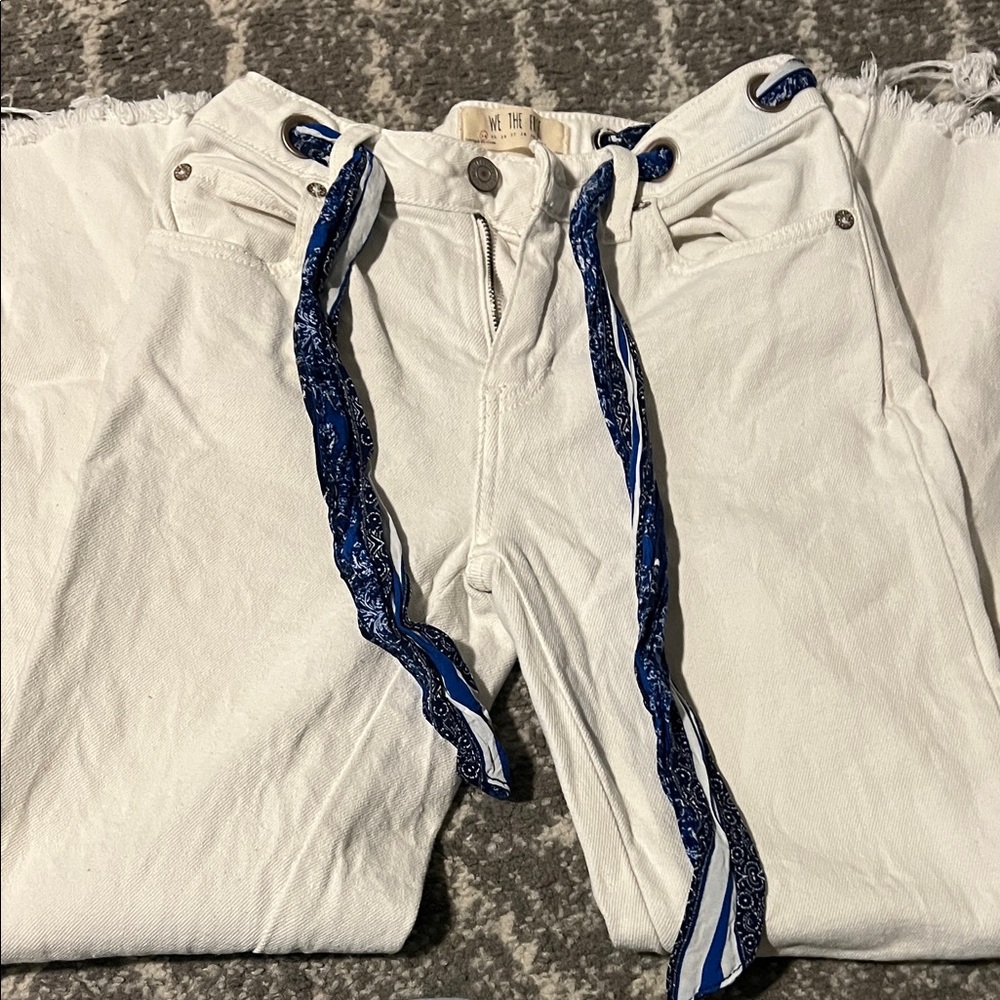 We The Free White Pants with Blue Accents